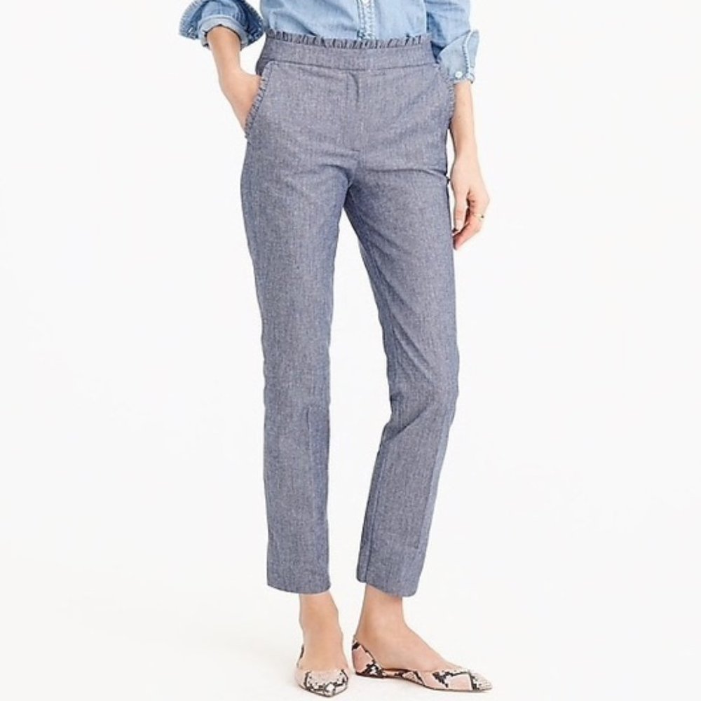J. Crew Ruffle Trim Chambray Ankle Pant